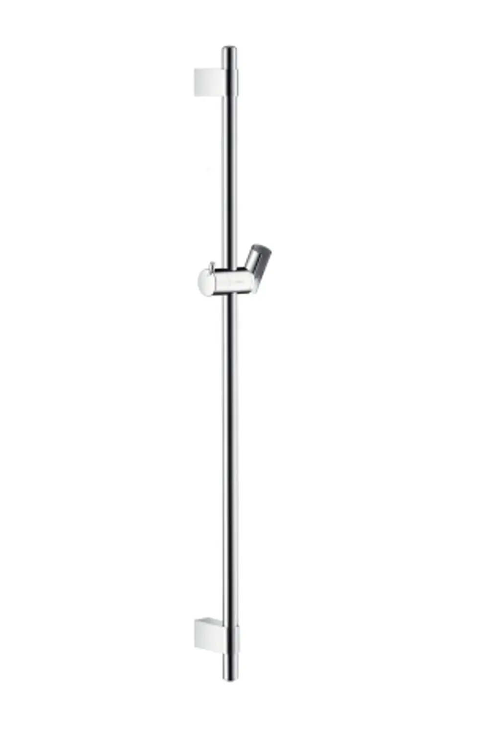 Vertikale, verchromte Brausestange von Hansgrohe mit Halterung. Die Stange ist schlank und glatt, geeignet für die Befestigung einer Handbrause.